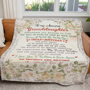 To My Amazing Granddaughter Blanket, Everywhere You Go With My Love by Your Side, Floral Blanket with Loving Quote for Granddaughter from Grandma