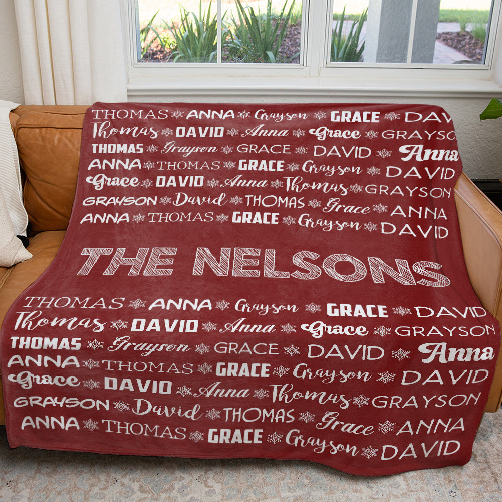 Custom Family Names Christmas Blanket Gift, Family Chirstmas Gift Ideas Blanket, Personalized Chirstmas Gift Ideas for Grandpa Grandma Grandparents