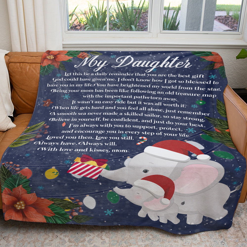 Thoughtful Christmas Gift Ideas Elephant Blanket for Daughter, Christmas Wishes Blanket for Daughter from Mom, Loving Mother Daughter Quote Blanket