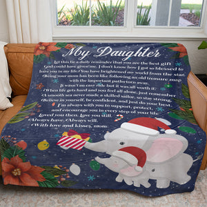 Thoughtful Christmas Gift Ideas Elephant Blanket for Daughter, Christmas Wishes Blanket for Daughter from Mom, Loving Mother Daughter Quote Blanket