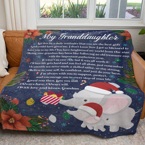 Christmas Elephants Granddaughter and Grandma Blanket, Beautiful Chirstmas Wishes for Granddaughter Blanket, Love Message from Grandma Blanket