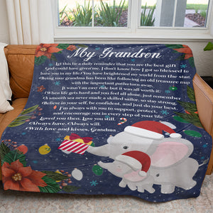 Christmas Gift Ideas Elephants Blanket for Grandson, Beautiful Quote Grandson Grandparents Blanket Christmas Gift Ideas, Grandson Gifts Nana Grandma