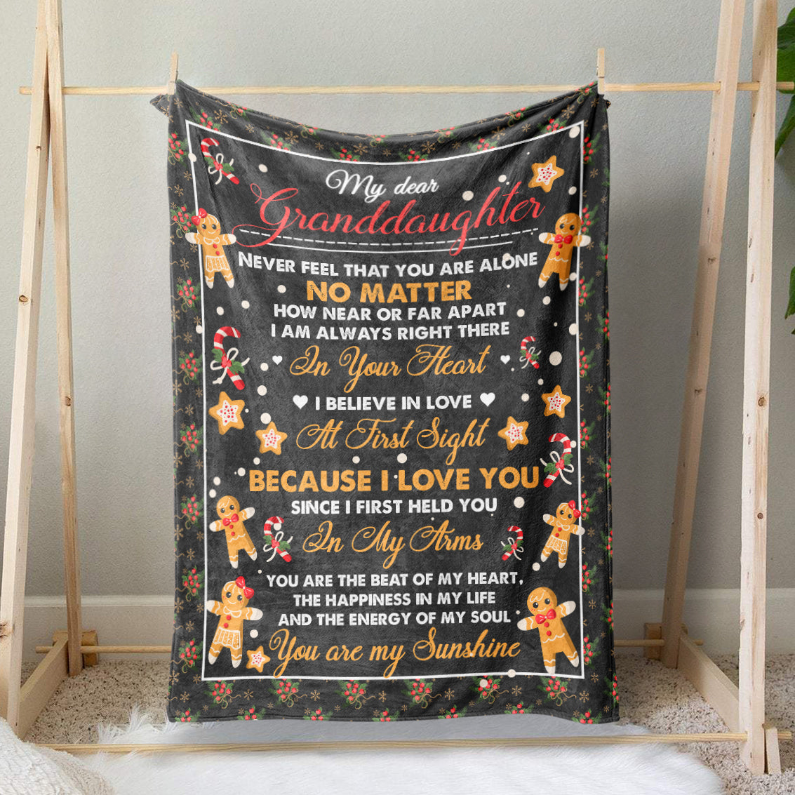 To My Dear Granddaughter Christmas Blanket, Never Feel That You Are Alone, I Am in You Heart Blanket, Christmas Gift Ideas for Granddaughter