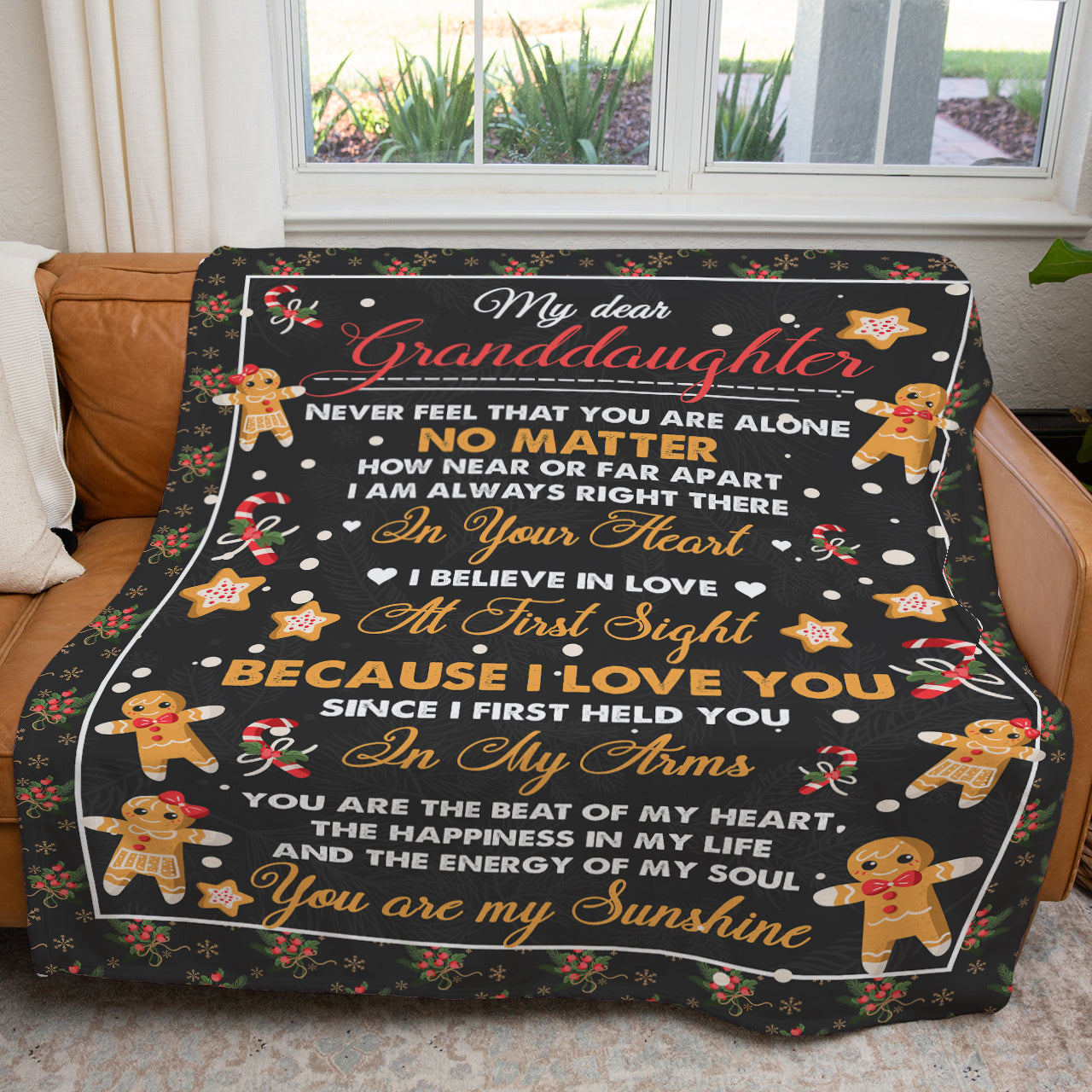 To My Dear Granddaughter Christmas Blanket, Never Feel That You Are Alone, I Am in You Heart Blanket, Christmas Gift Ideas for Granddaughter