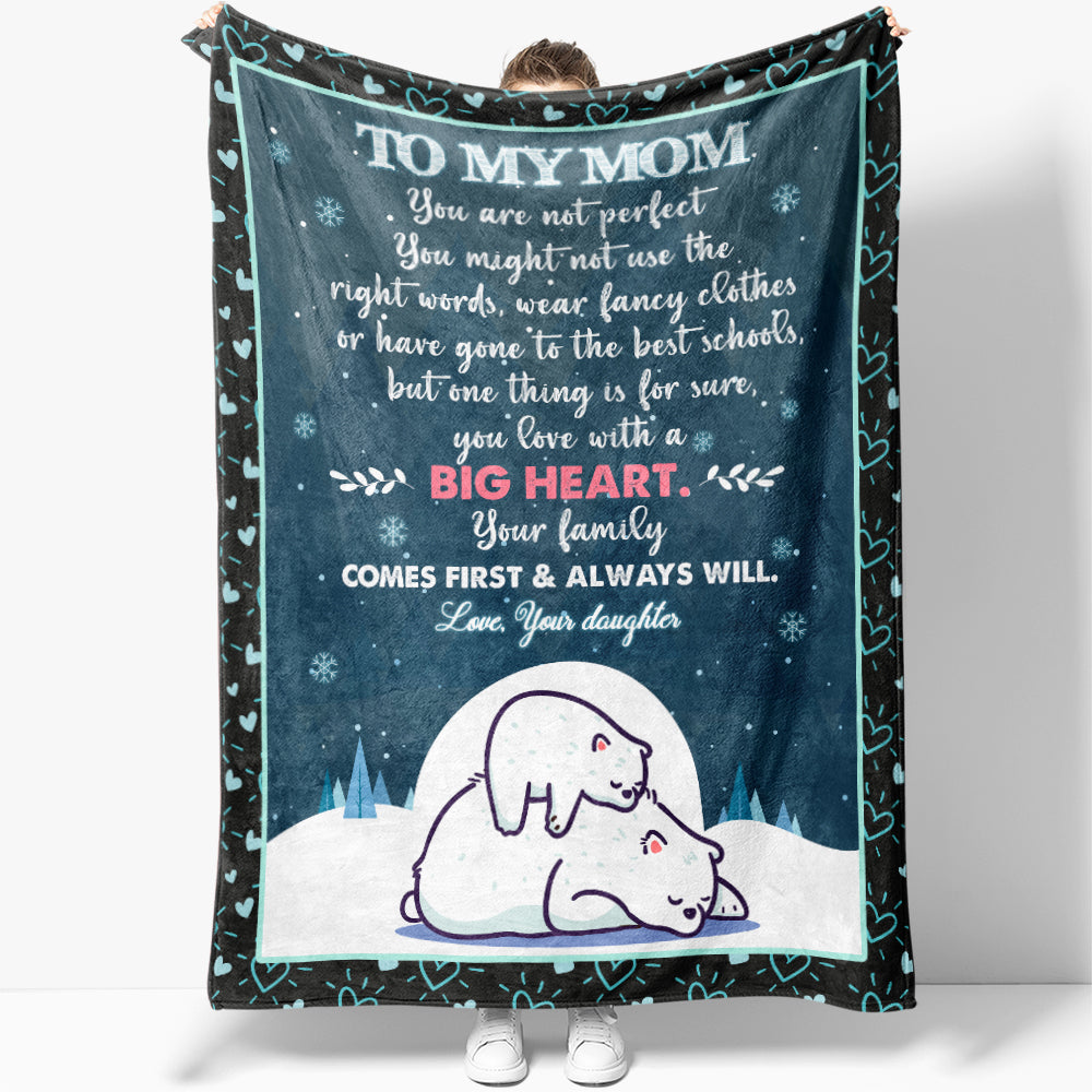 Winter To My Mom Blanket Gift, Mama Bear Blanket, You Love With a Big Heart Blanket, Christmas Blanket gift Ideas to Mama Bear