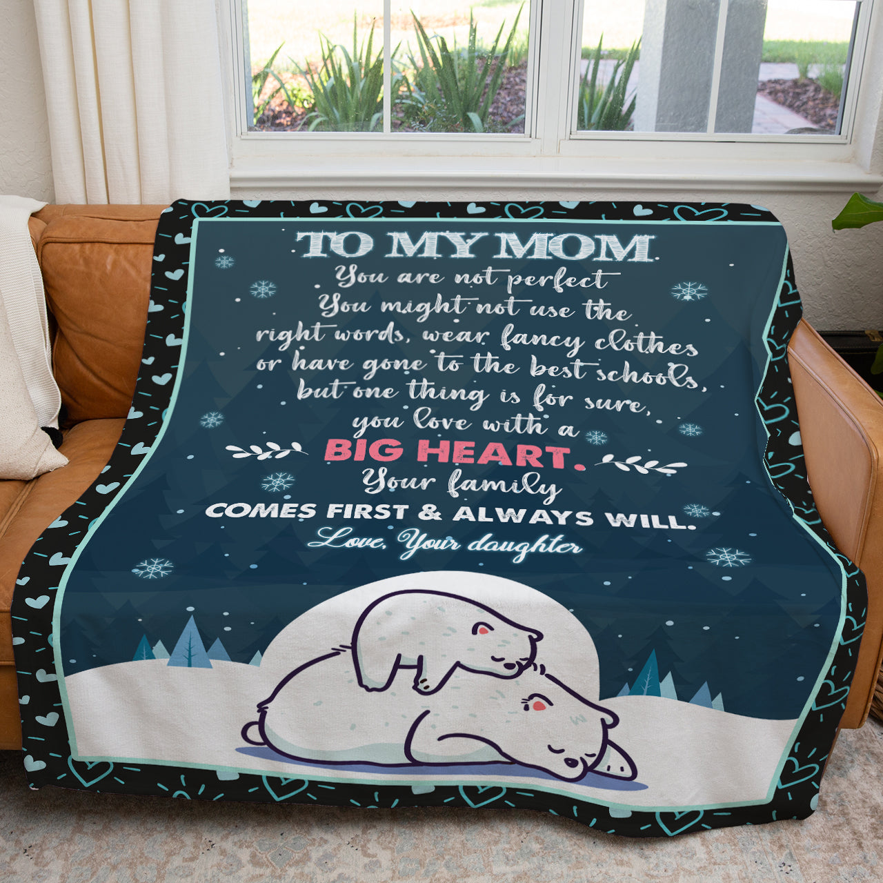 Winter To My Mom Blanket Gift, Mama Bear Blanket, You Love With a Big Heart Blanket, Christmas Blanket gift Ideas to Mama Bear