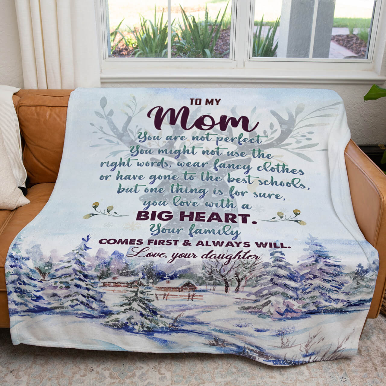 To My Mom Christmas Blanket, You Love with a Big Heart, Your Family Comes  First Blanket, Best Christmas Gifts for Mom from Daughter - Sweet Family  Gift