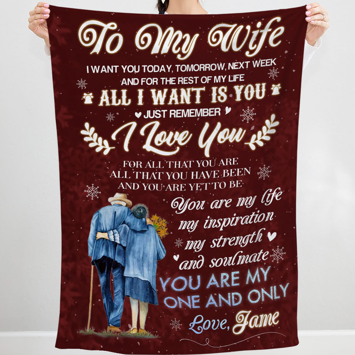 To My Wife Christmas Blanket, Winter Blanket Gift for Old Woman, I Want You for The Rest of My Life