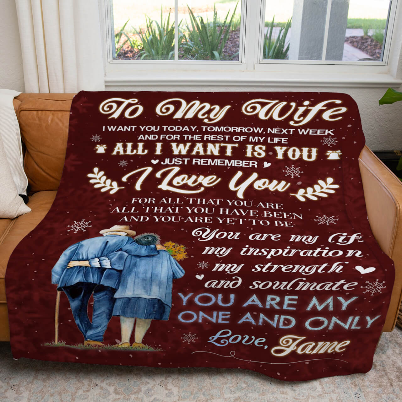 To My Wife Christmas Blanket, Winter Blanket Gift for Old Woman, I Want You for The Rest of My Life