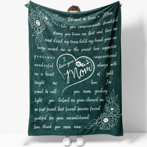 Floral I Love You Mom Blanket Gift Ideas, Custom Message to My Mom Blanket