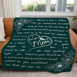 Floral I Love You Mom Blanket Gift Ideas, Custom Message to My Mom Blanket