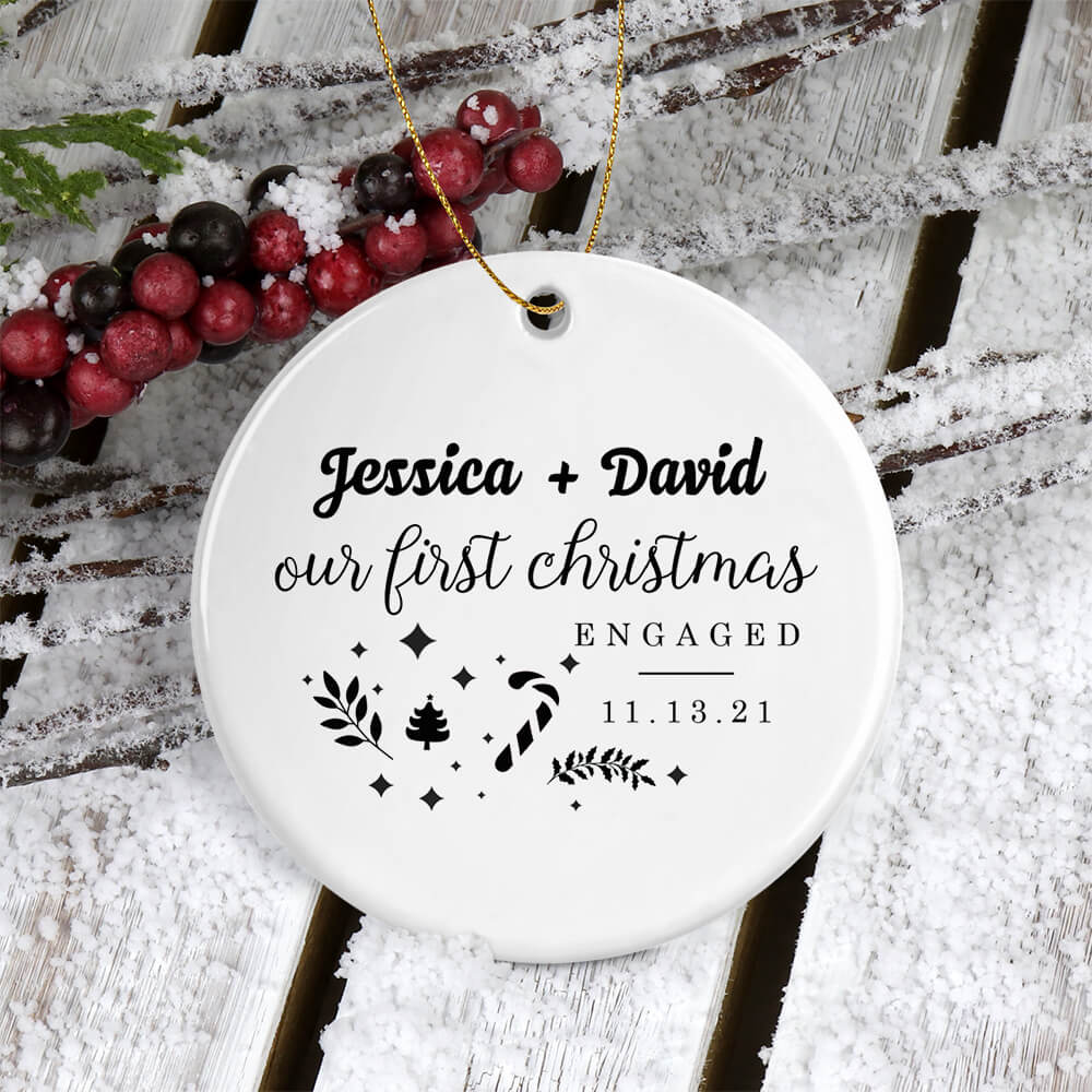 Our 1st First Chirstmas Engaged Custom Names and Date Ornament