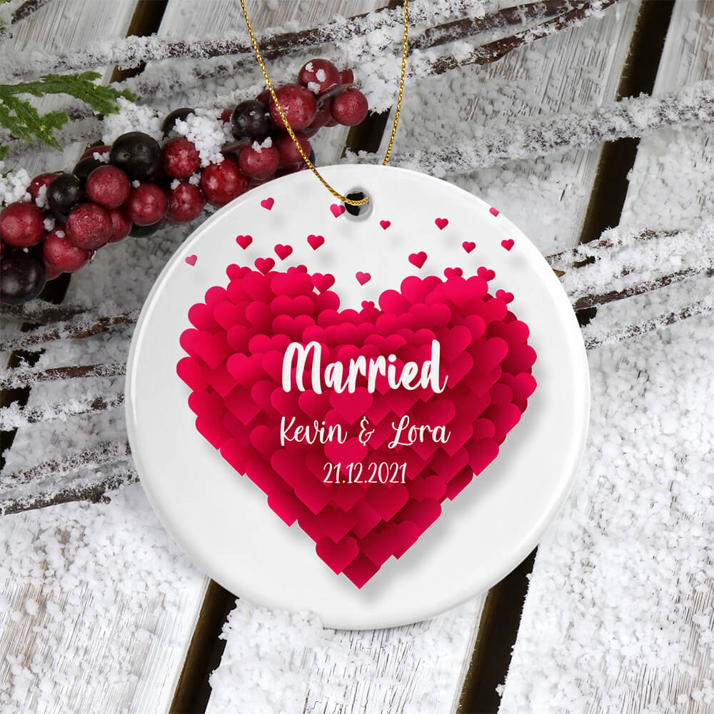 Custom Married Name and Date Christmas Ornament