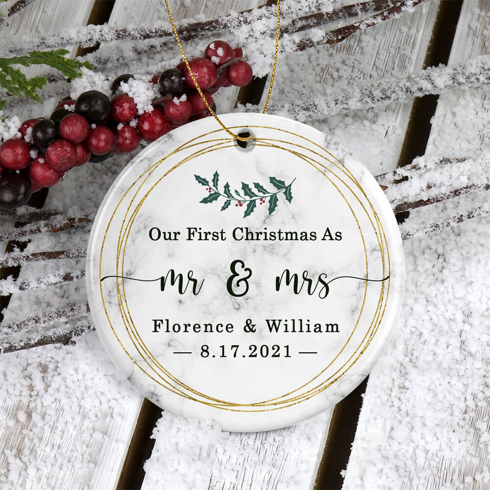 Our First 1st Christmas As Mr and Mrs Custom Names and Date Ornament