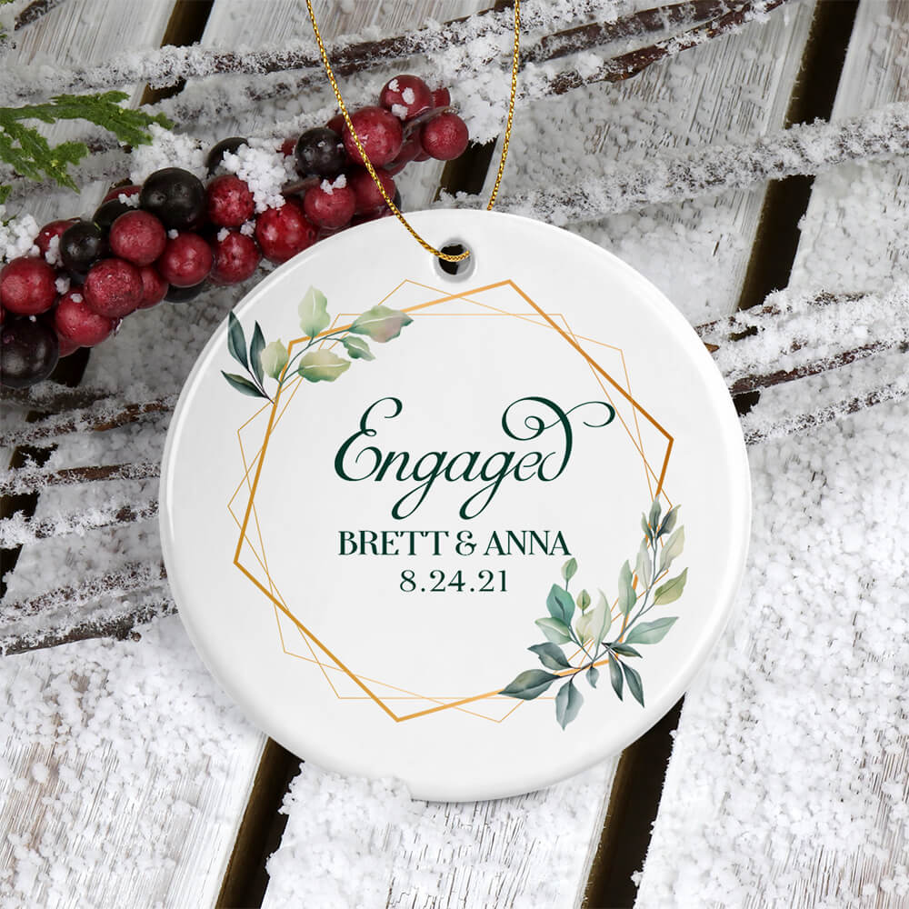 Custom Name and Date Engaged Christmas Ornament