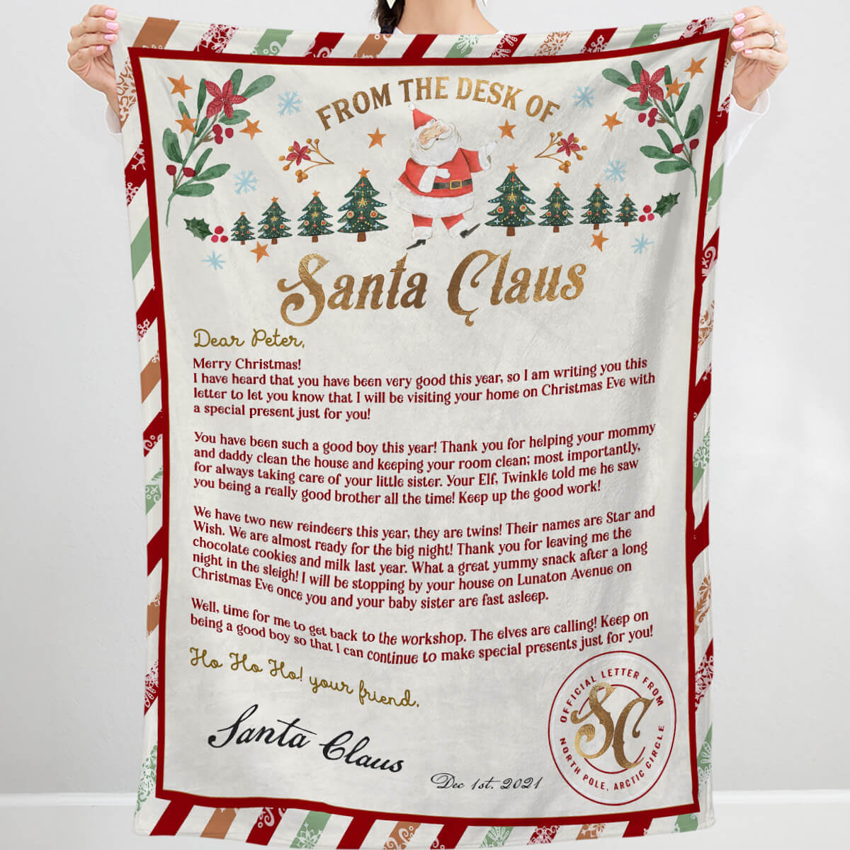 Personalized Letter From Santa Claus Blanket, Write Your Own Handwritting Letter, Christmas Eve Santa Secret Letters Blanket, Christmas Gift Ideas