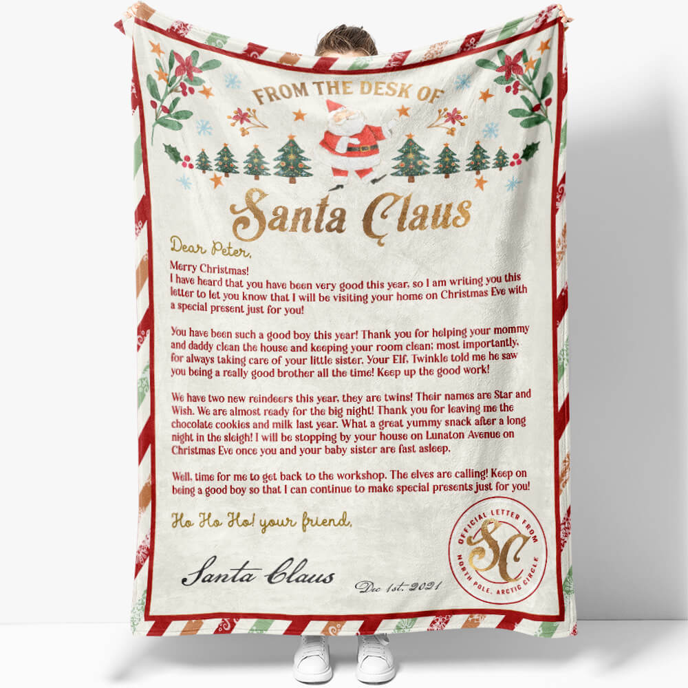 Personalized Letter From Santa Claus Blanket, Write Your Own Handwritting Letter, Christmas Eve Santa Secret Letters Blanket, Christmas Gift Ideas