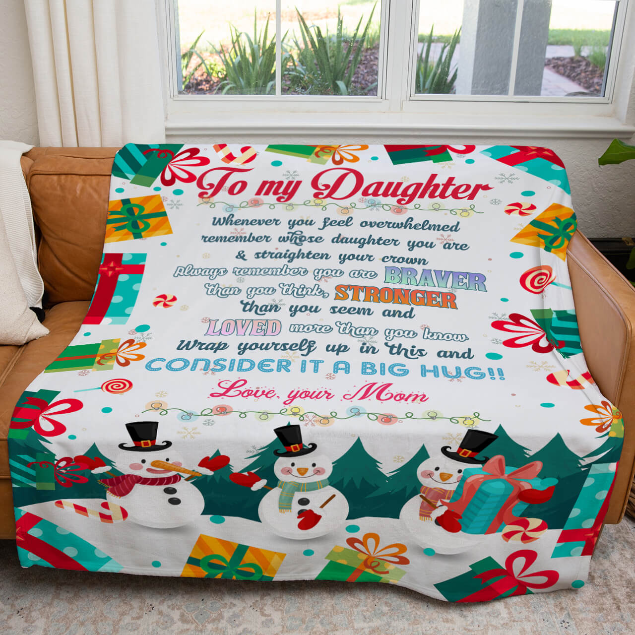 My Daughter, You Are Braver, Stronger, Loved Than Chirstmas Blanket, To My Daughter Blanket