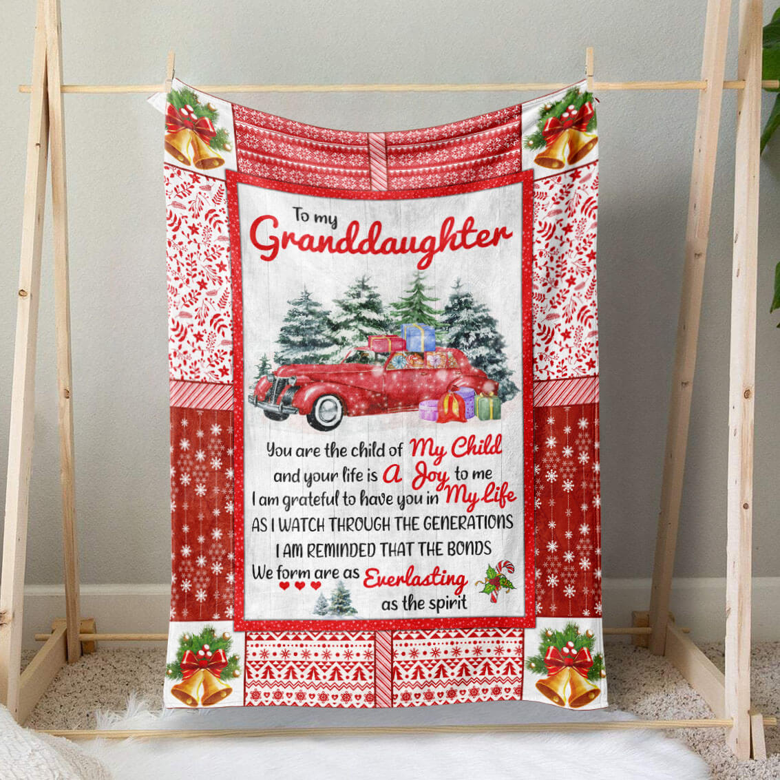 To my granddaughter Red Christmas Car Blanket, I Am Grateful to Have You Blanket