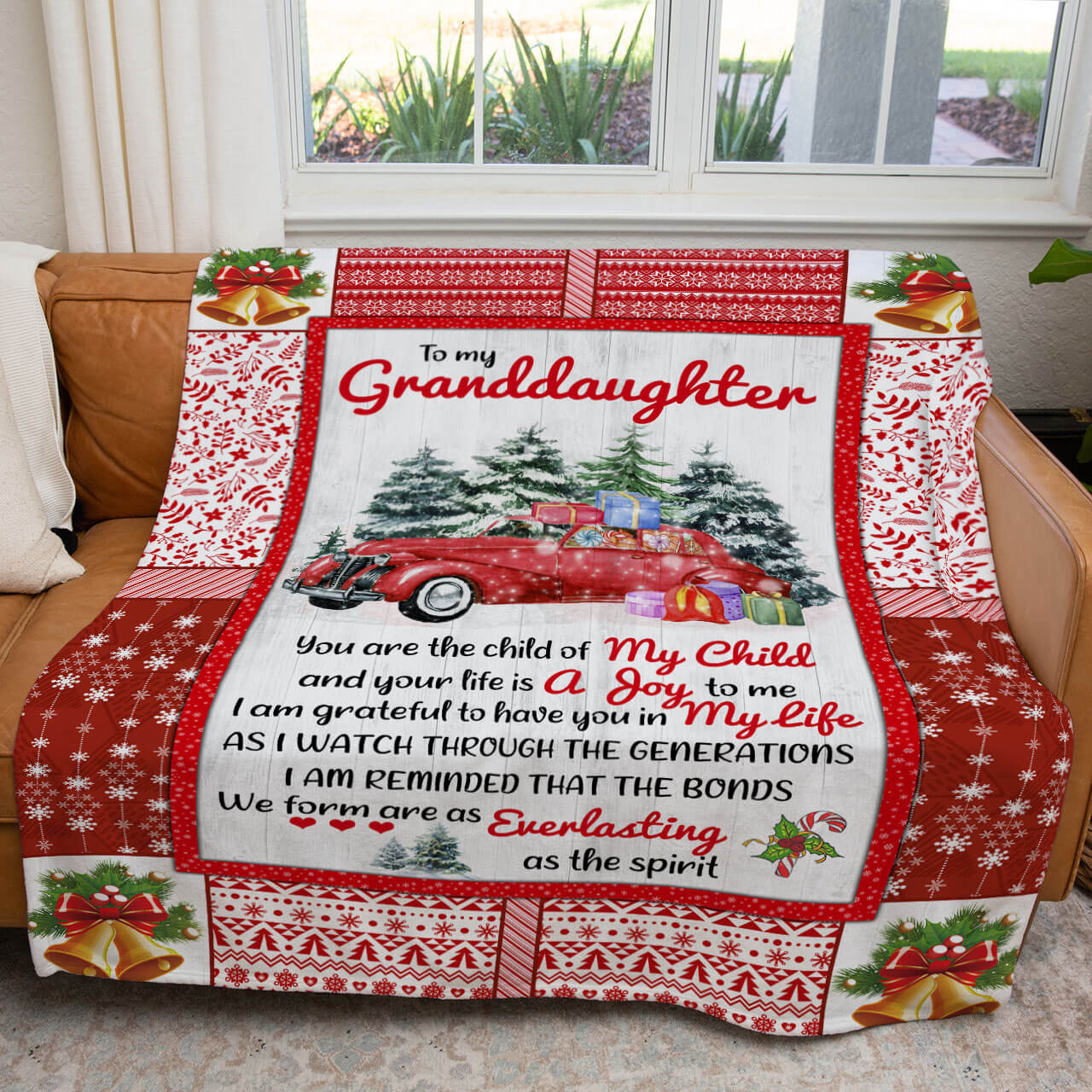 To my granddaughter Red Christmas Car Blanket, I Am Grateful to Have You Blanket