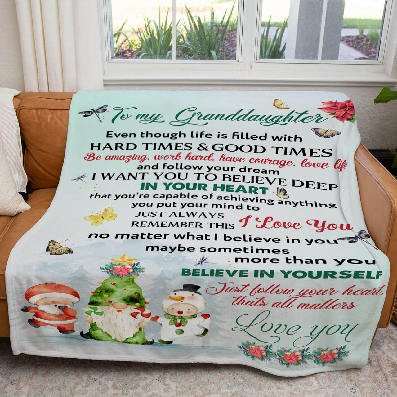 Christmas Blanket Gift To My Granddaughter, Be Amazing Work Hard Have Courage Love Life Blanket