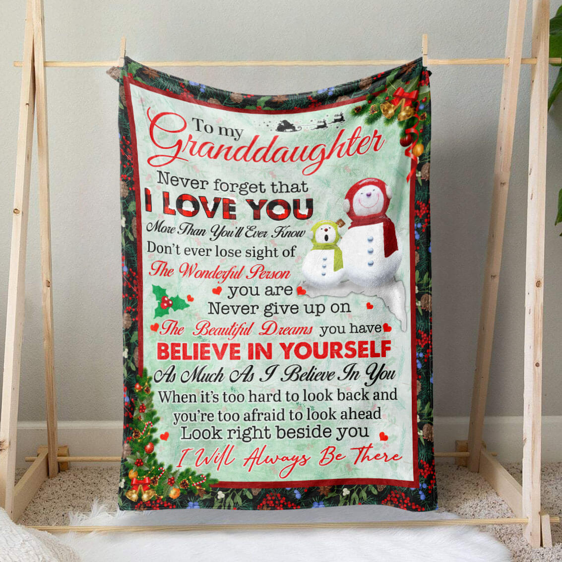 Snowman Christmas Blanket Gift for Granddaughter, I Will Always Be There Right Beside You Blanket