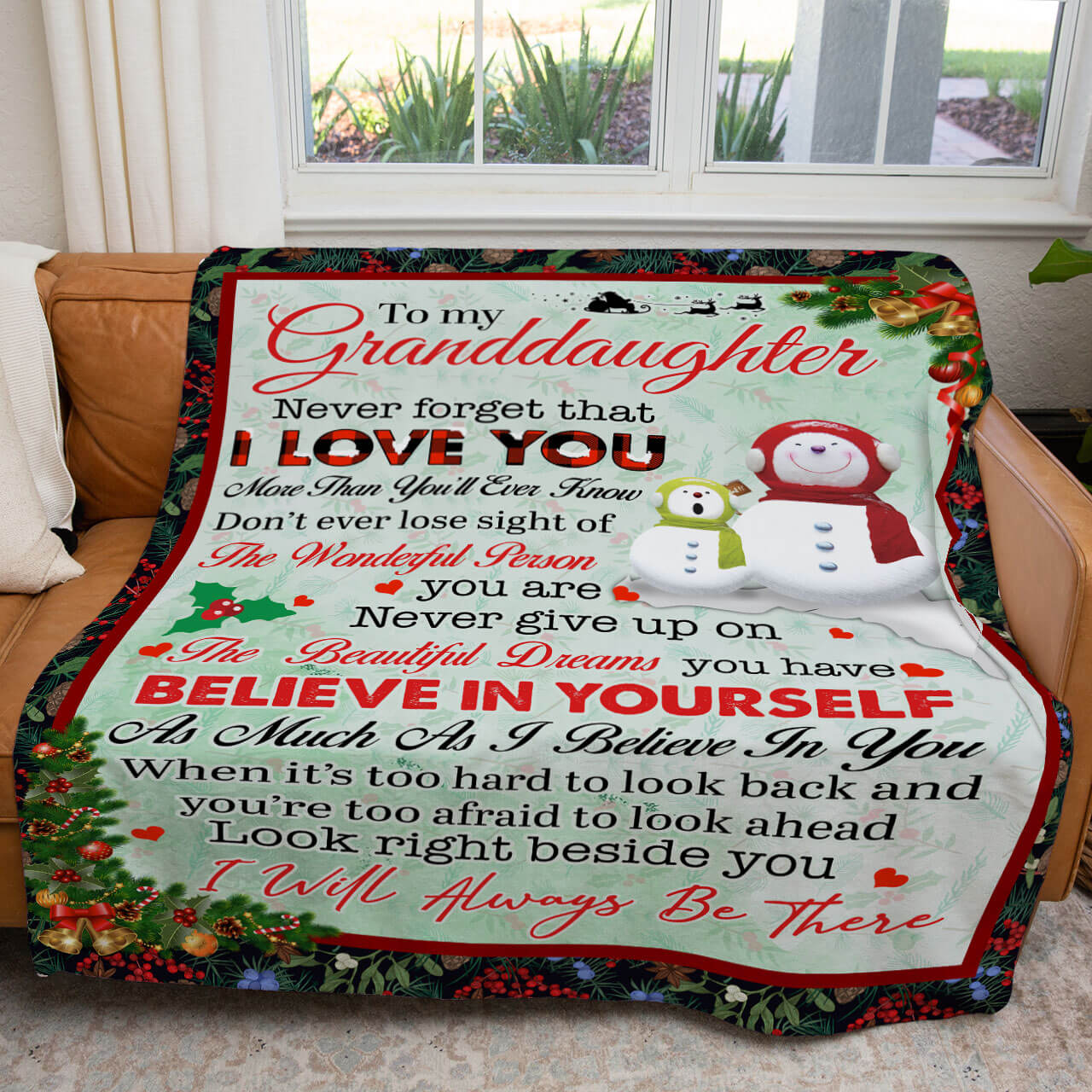 Snowman Christmas Blanket Gift for Granddaughter, I Will Always Be There Right Beside You Blanket