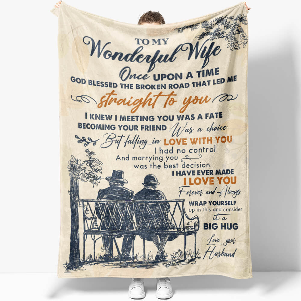 To My Wonderful Wife Blanket, Elder Couple Gift, Broken Road Led Me Straight to You, Falling in Love With You