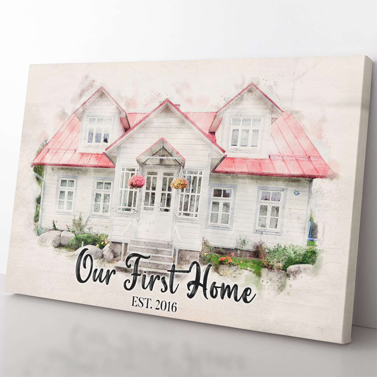 Custom House Portrait Housewarming Gift Canvas, New First Home Watercolor Gift Canvas