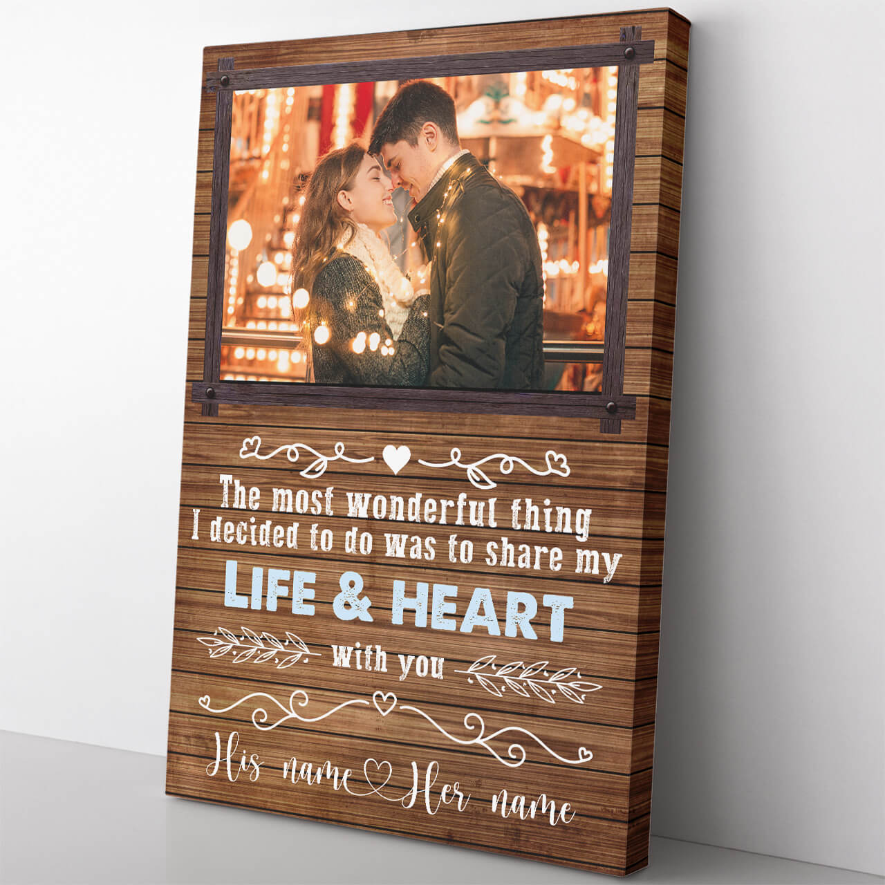 The Most Wonderful Thing Was to Share My Life and Heart Canvas to Her, Custom Name and Photo Anniversary Canvas