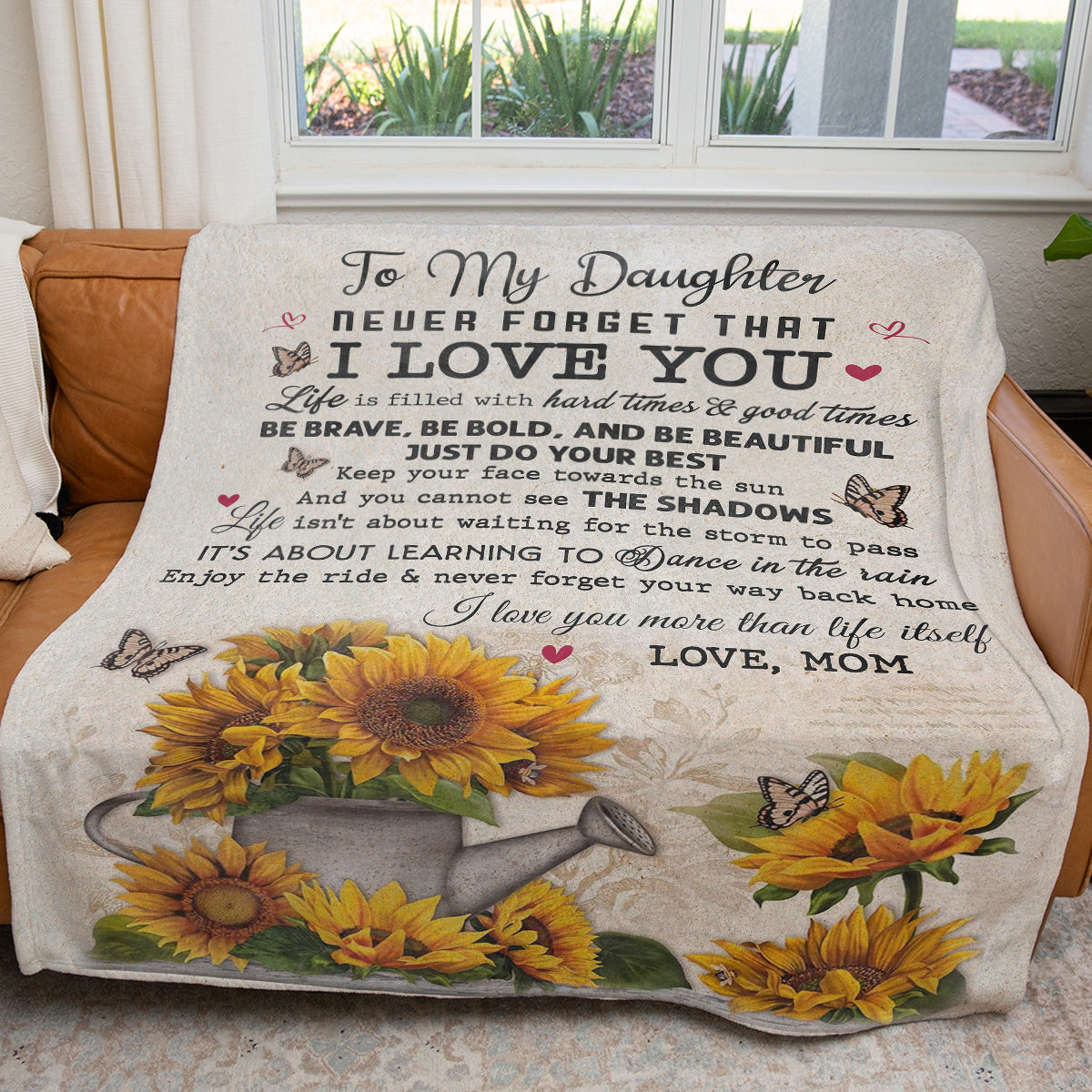 Beautiful Sunflower Blanket Gift Daughter, Be Brave Be Bold and Be Beautiful Motivational Blanket for Daughter