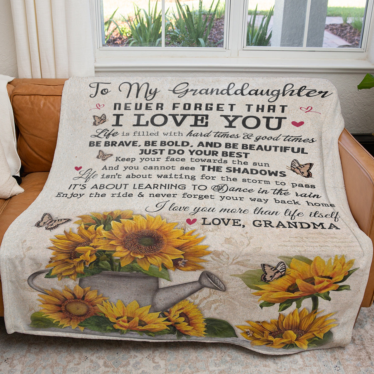 Sunflower Blanket Gift Ideas for My Granddaughter, Never Forget That I Love You, Hard Times Good Times Blanket