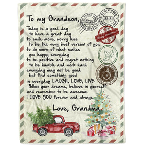 Blanket Christmas Gift For Grandson, Grandpa And Grandson Gifts, Letter to