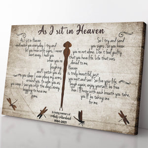 As I Sit in Heaven, Dragonfly Custom Name Memorial and Sympathy Canvas 