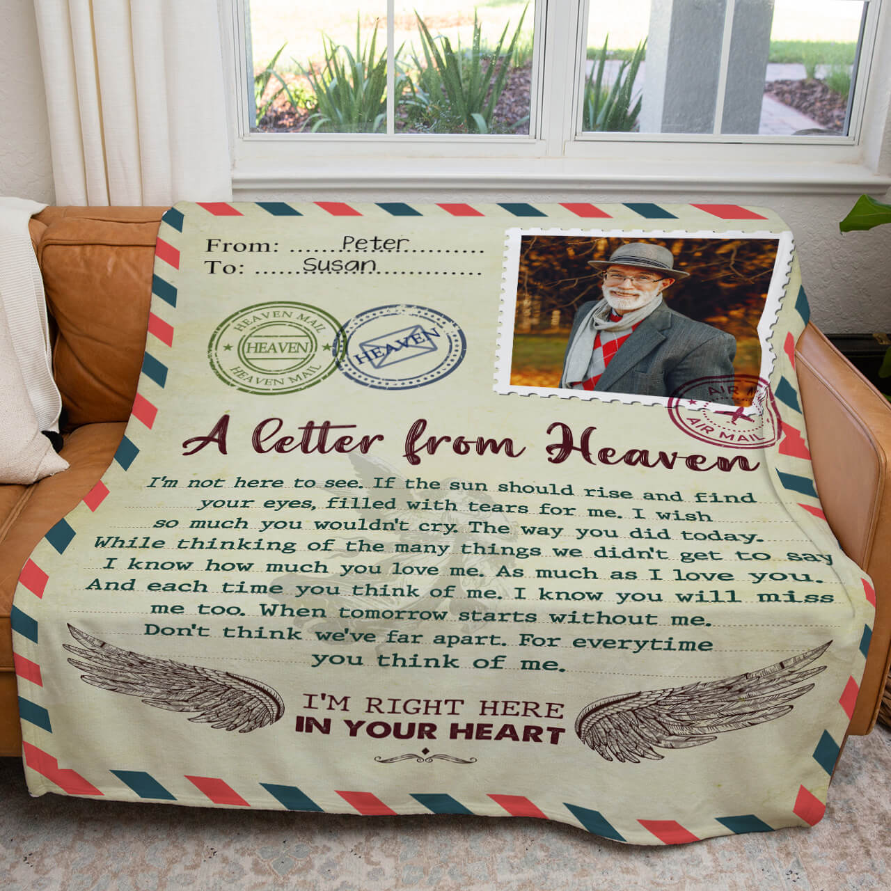 A Letter From Heaven Blanket, Custom Name and Photo Sympathy Bereavement Blanket