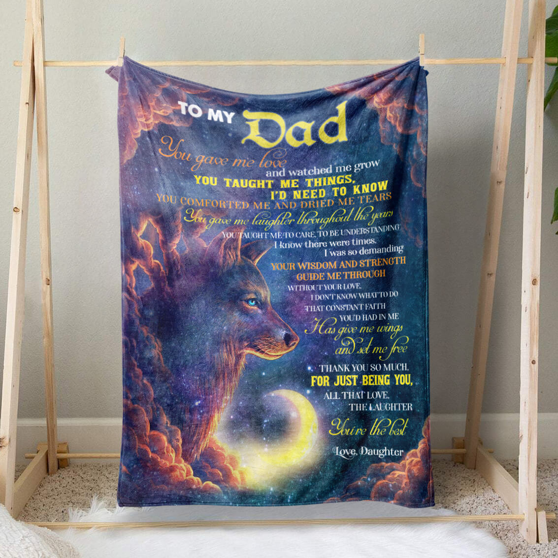 To My Wolf Dad You Gave Me Love Watched Me Grow Blanket, Father's Day Blanket for Dad