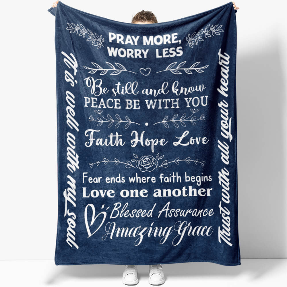 Pray More Worry Less Motivational Blanket for Christian, Faith Hope Love Blanket