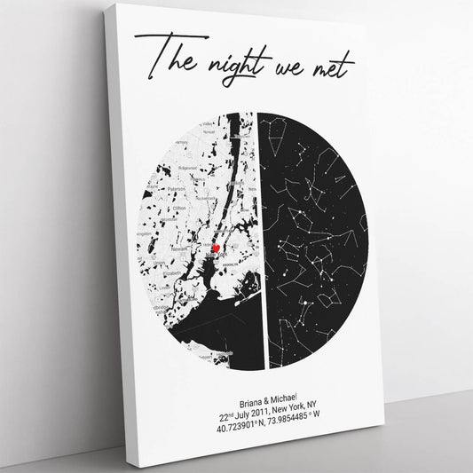 The Night We Met, Custom Map and Night Sky Stars Canvas