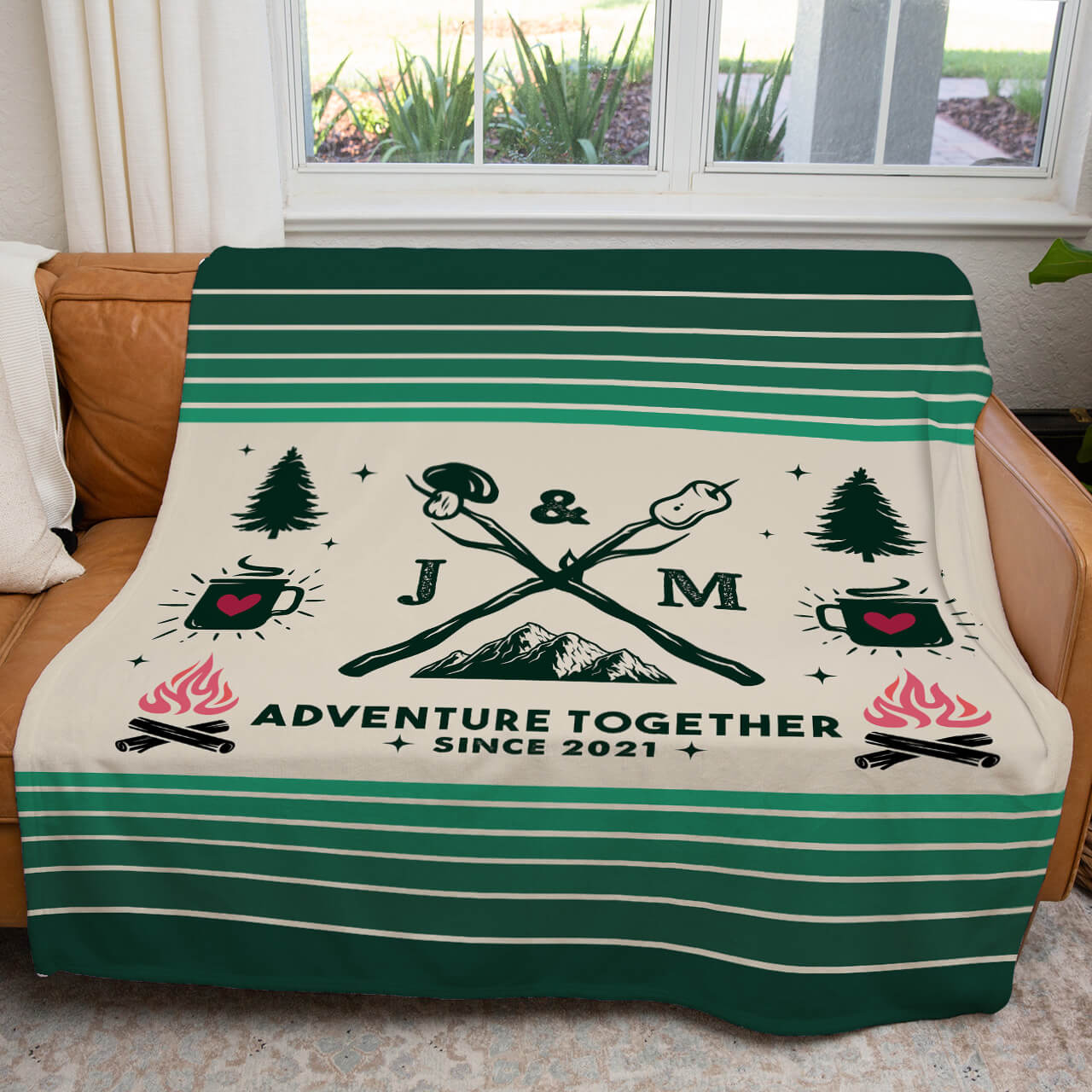 Personalized Blanket Couples Camping Initials Mountain Inspired Anniversary Gift