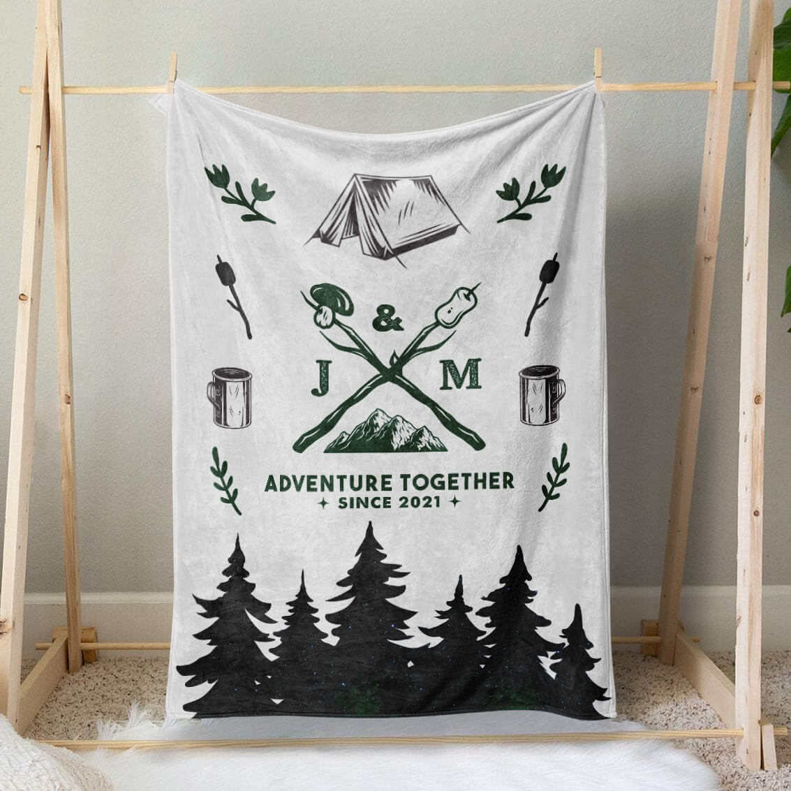 Adventure Together Custom Blanket Couples Initials Wedding Gift Nature Camping Lover