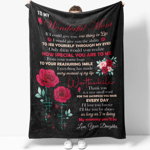 Thank Mom for Warm Hugs Reassuring Smile You Are Special Blanket, Rose Floral Mother's Day Blanket
