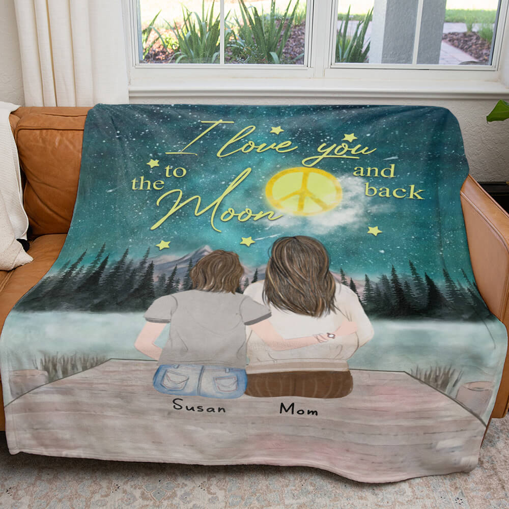 To My Mom I Love You To The Moon and Back Blanket Custom Art