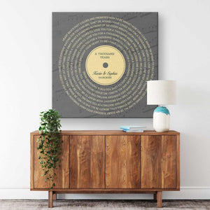 Bronze 8th Anniversary Wedding Love Song Lyrics Canvas Gift, 19th Anniversary Gift