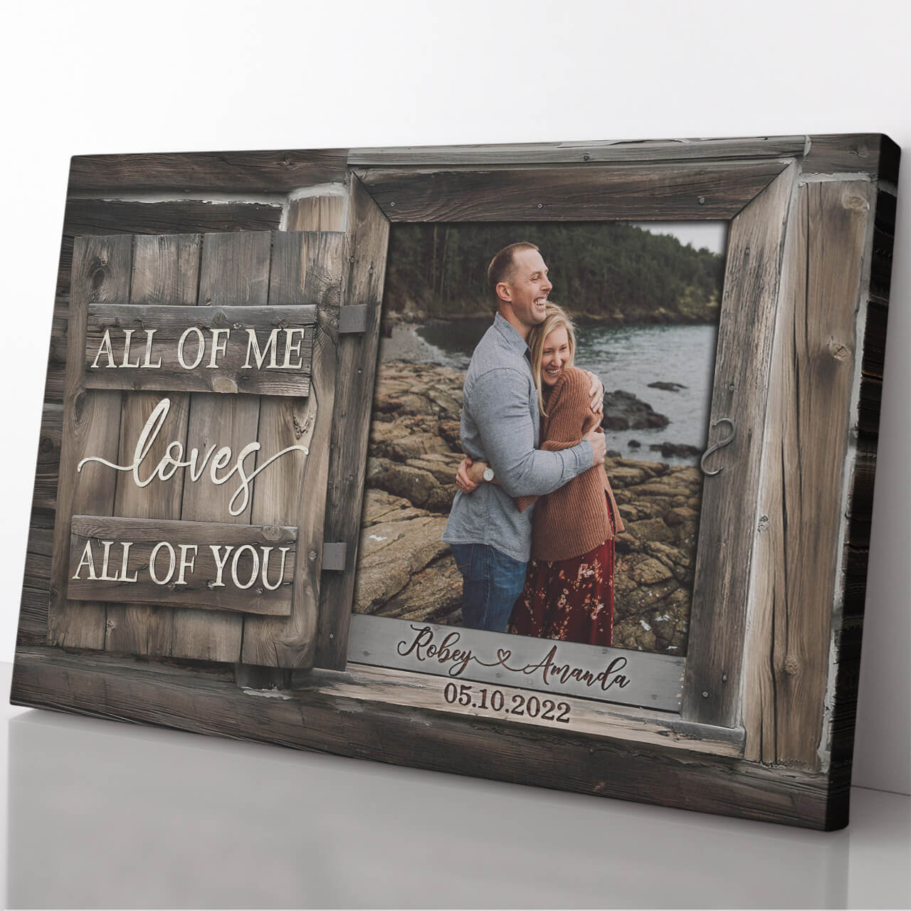 All of Me Loves All of You Wood Anniversary Gift Canvas, Custom Message Canvas for Wife, Canvas for Husband, 220725C02