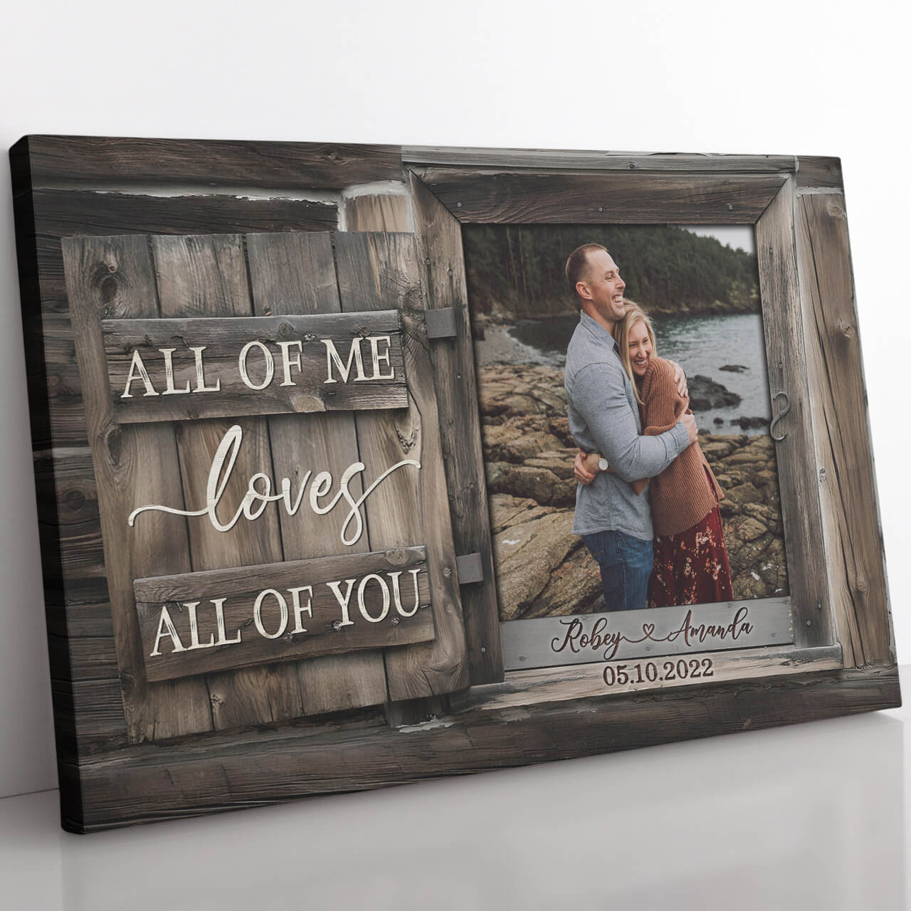 All of Me Loves All of You Wood Anniversary Gift Canvas, Custom Message Canvas for Wife, Canvas for Husband, 220725C02