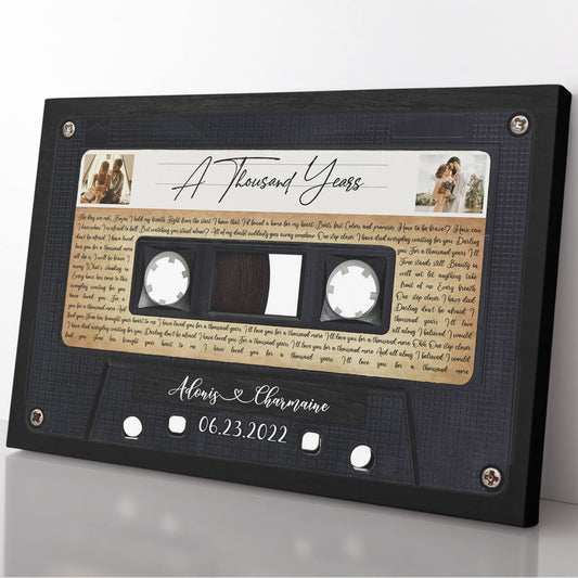 Cassette Tape Custom Wedding Song Lyrics Canvas, 2nd Wedding Anniversary Gift Canvas 220725C06