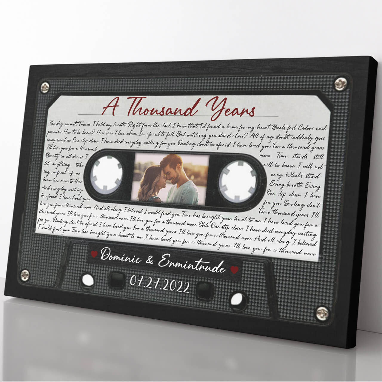 Custom Photo Cassette Tape Wedding Song Lyrics Canvas, 9th Anniversary Gift Canvas 220725C07
