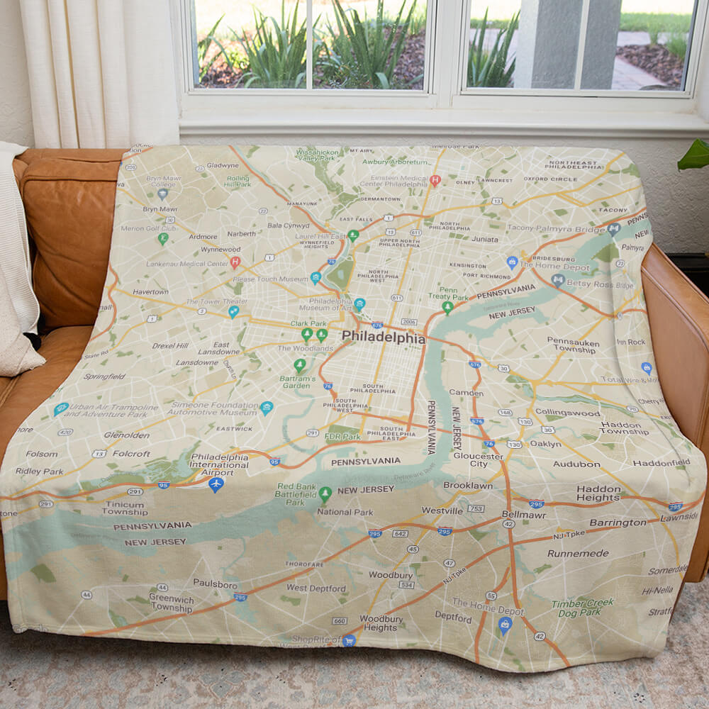 Custom Map Blanket, Personalized Memory Location Blanket