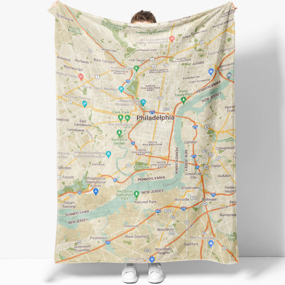 Custom Map Blanket, Personalized Memory Location Blanket