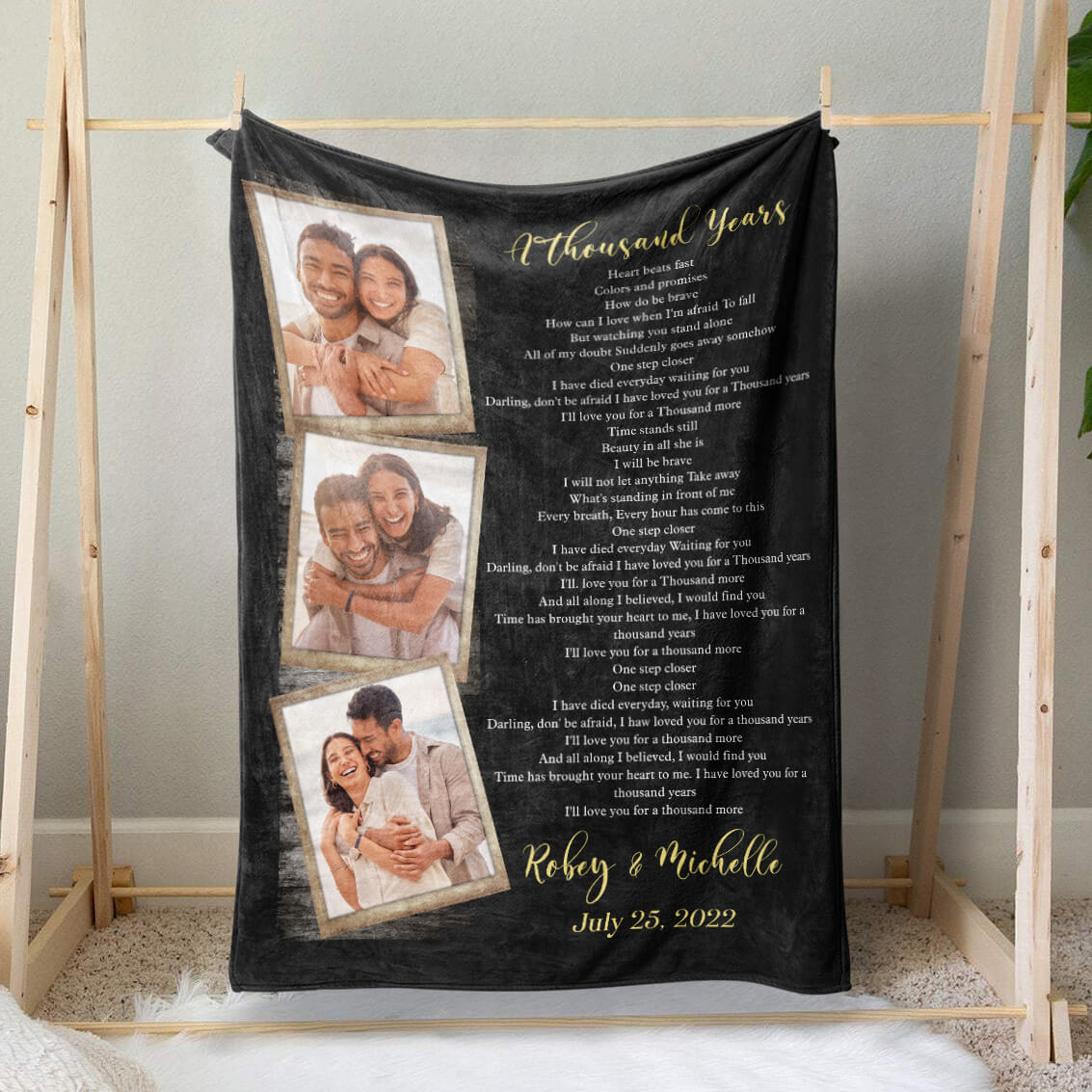 Custom Couple Photo Blanket, Love Song Lyrics Blanket, 2nd Wedding Anniversary Gift